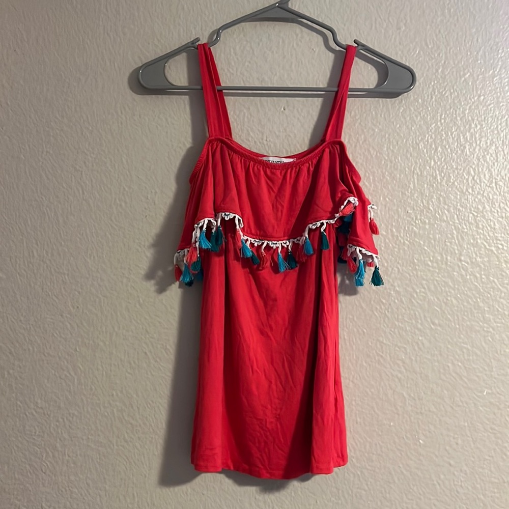 The Vanity Room tassel cold shoulder top - Picture 2 of 3